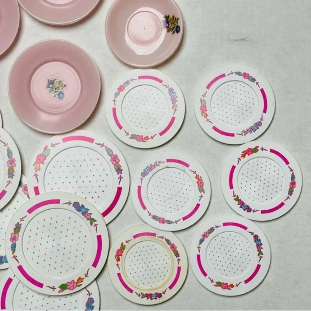 Chilton Globe Plates Pink Floral Playsets Vintage 17 Pieces Kitchen Dinner Play